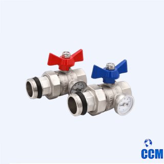 Комплект прямых коллекторных шаровых кранов с термометром 1" Gekon GK 79181