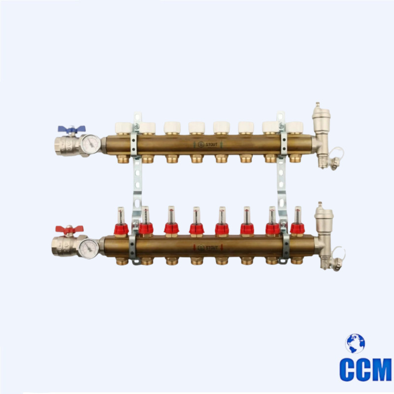 Группа коллекторная STOUT 1" 3/4x8 c расходомерами из латуни в сборе SMB 0473 000008