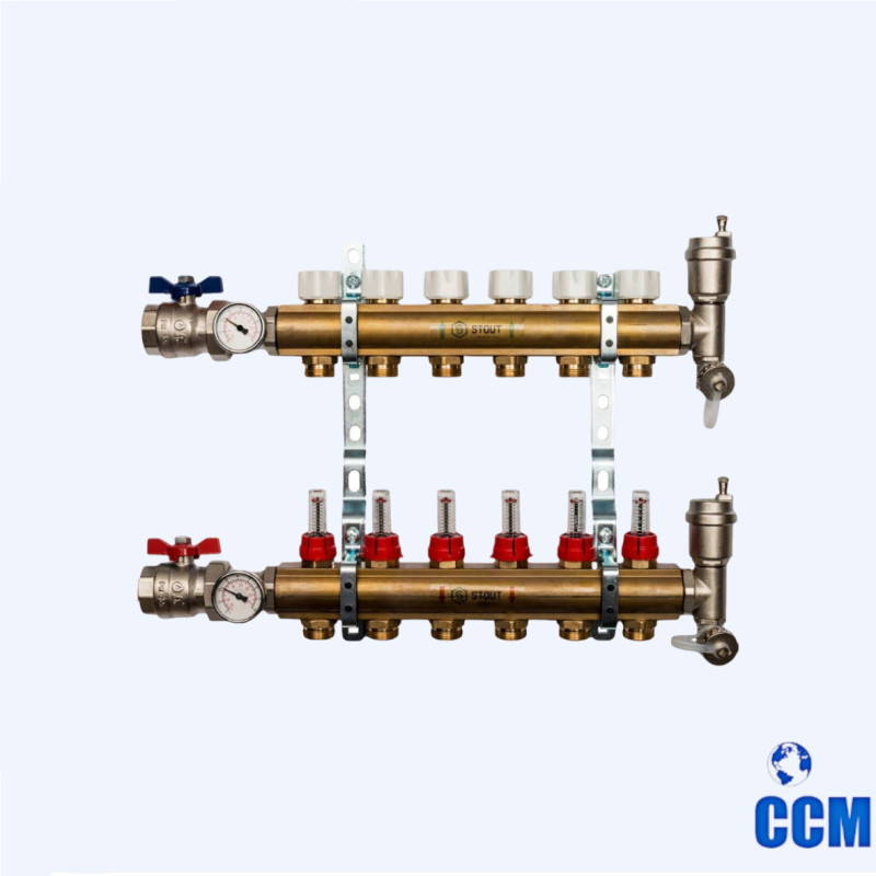 Группа коллекторная STOUT 1" 3/4x6 c расходомерами из латуни в сборе SMB 0473 000006
