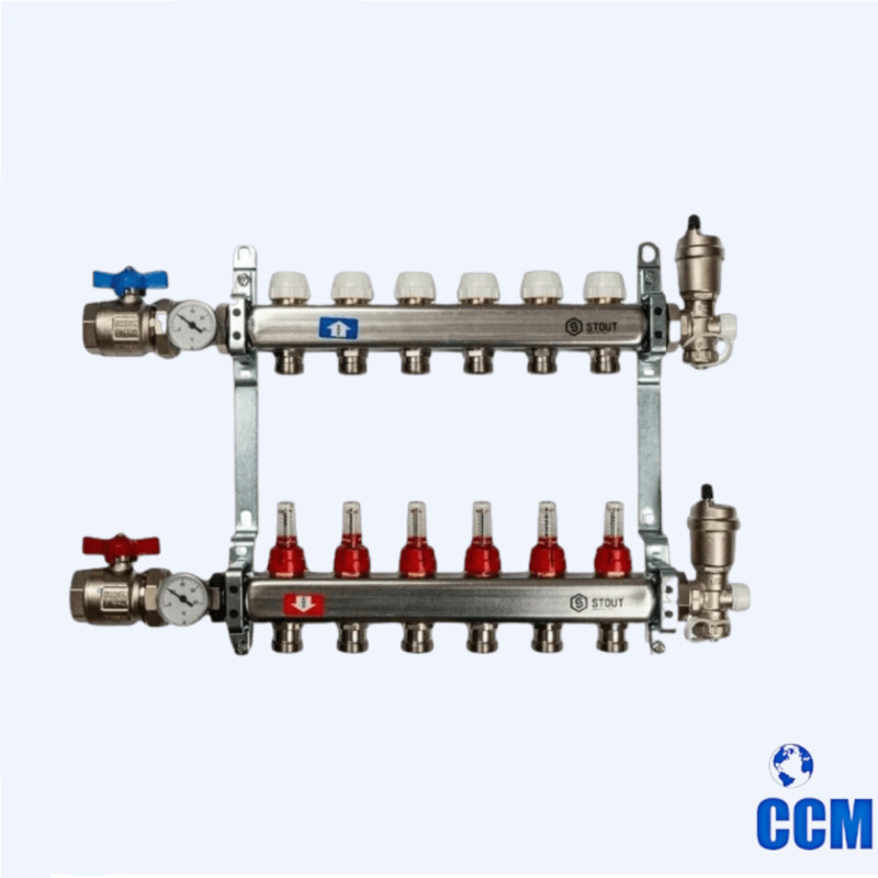 Группа коллекторная STOUT 1" 3/4x6 с расходомерами из нерж. в сборе SMS 0907 000006